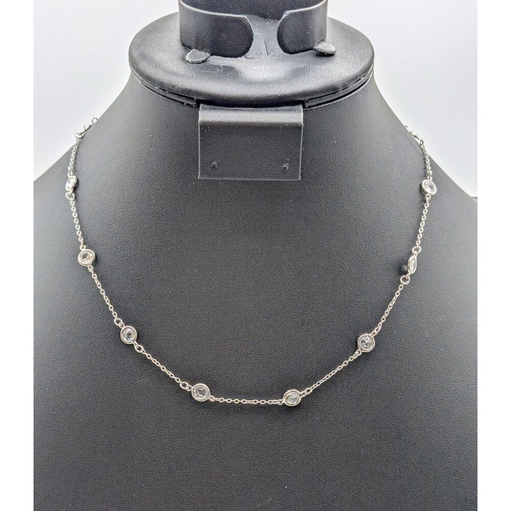 925 Sterling Silver Bezel Set Crystal 18" Necklace